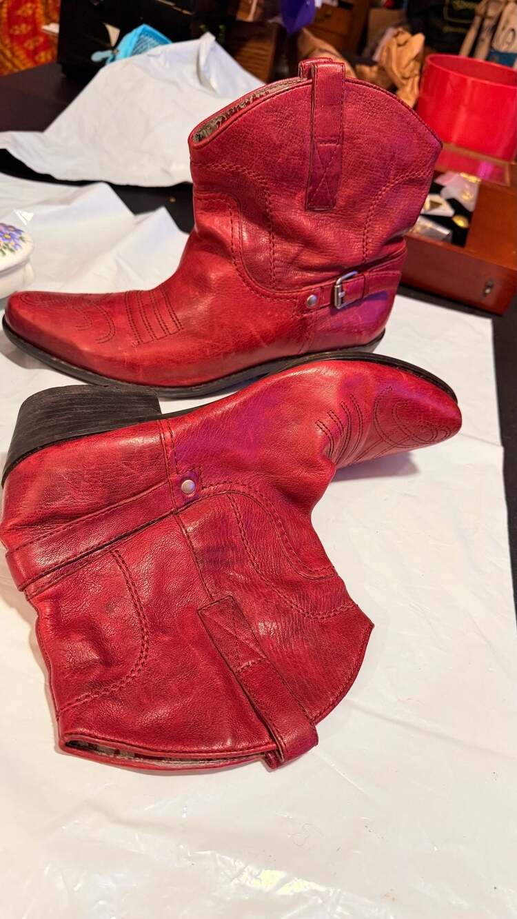 Franco Sarto Sz 10 Waco Red Leather Ankle Western Boots